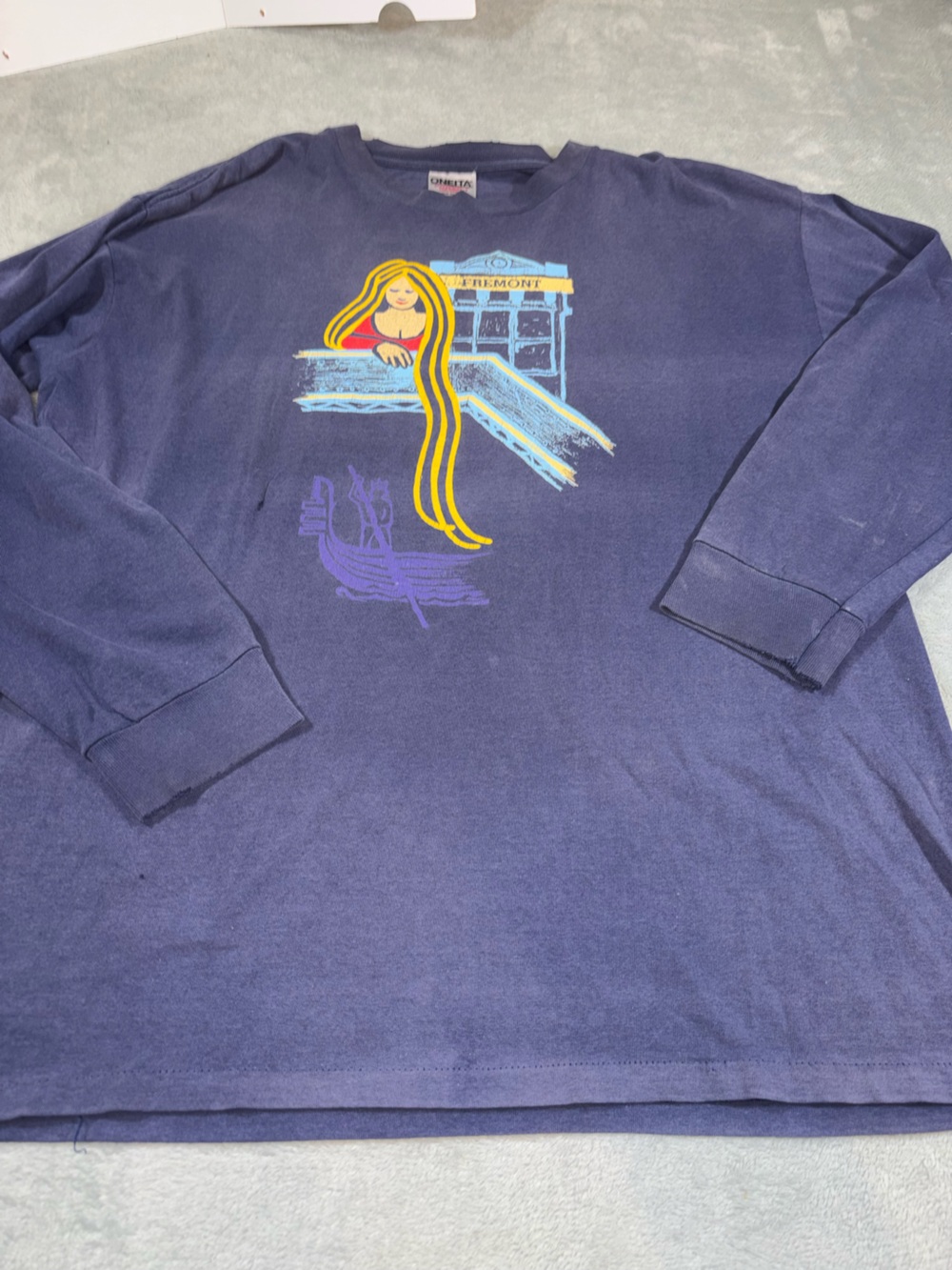 Vintage 90s Oneita Fremont Seattle Graphic Tee Navy Blue XL Single Stitch